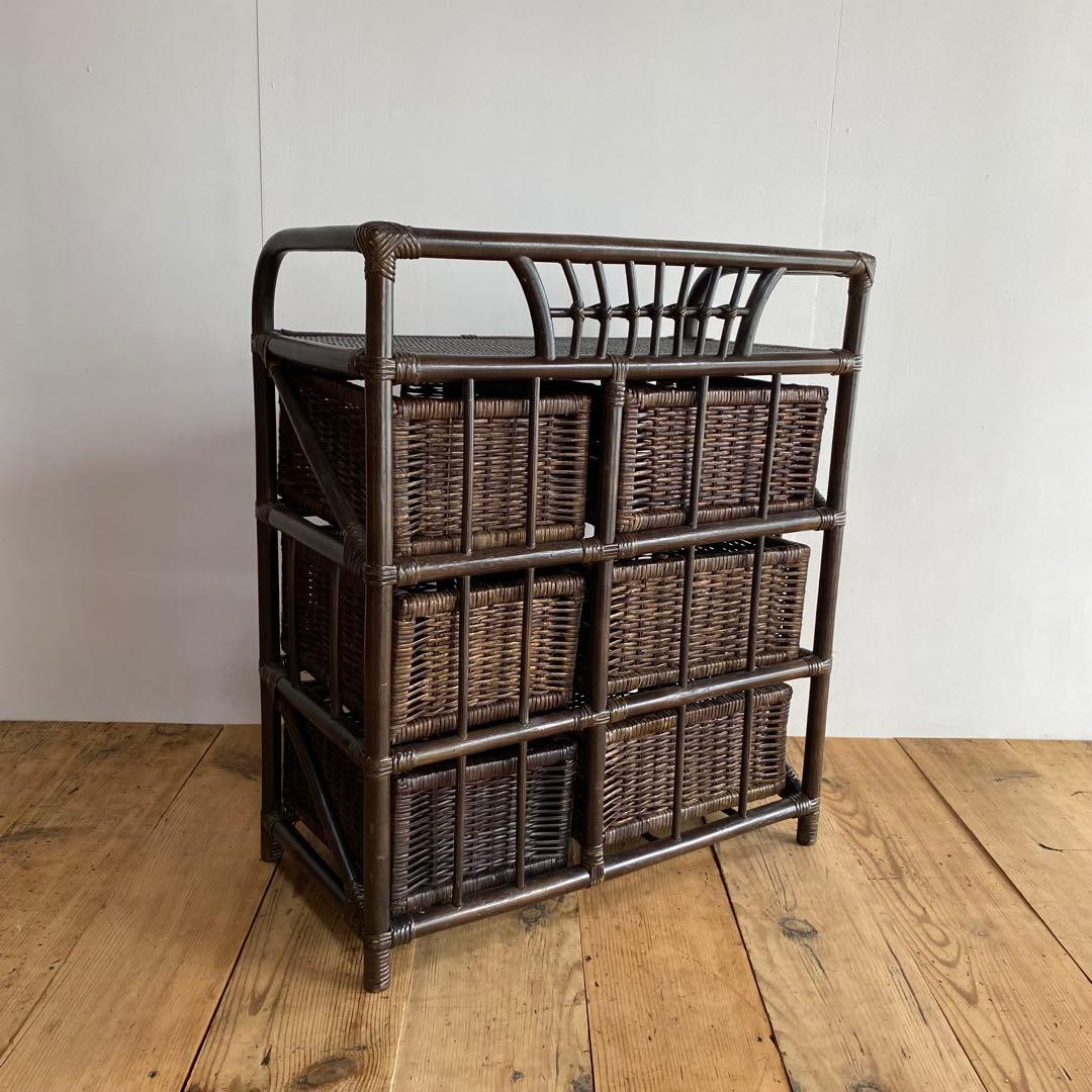 ヴィンテージ ラタン チェスト 藤 6杯 昭和レトロ z737