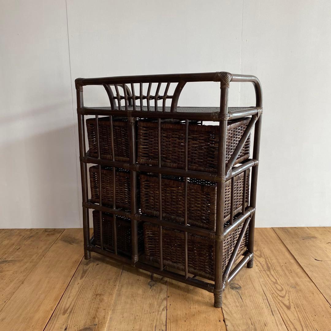 ヴィンテージ ラタン チェスト 藤 6杯 昭和レトロ z737