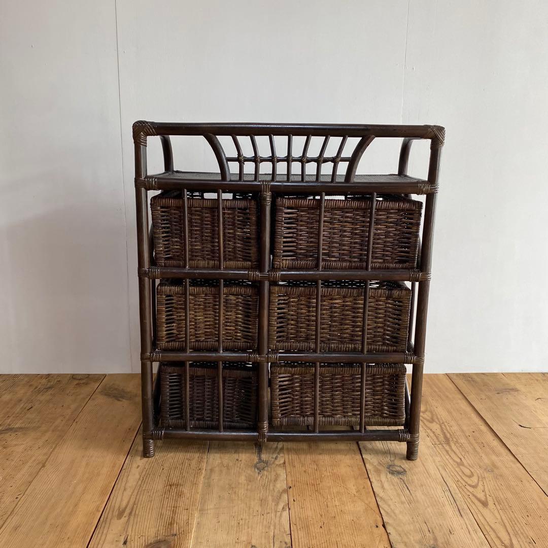 ヴィンテージ ラタン チェスト 藤 6杯 昭和レトロ z737