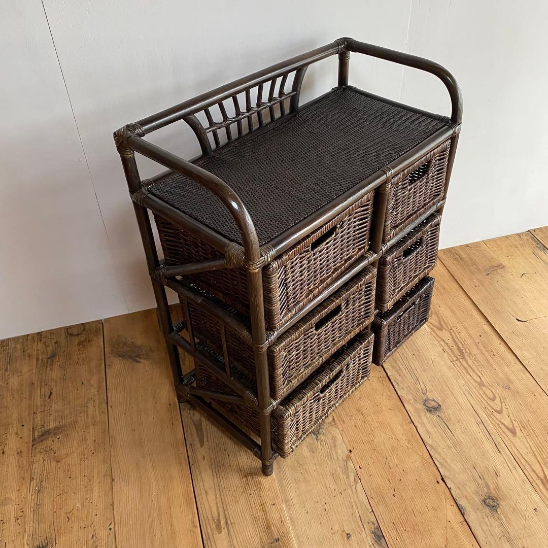 ヴィンテージ ラタン チェスト 藤 6杯 昭和レトロ z737