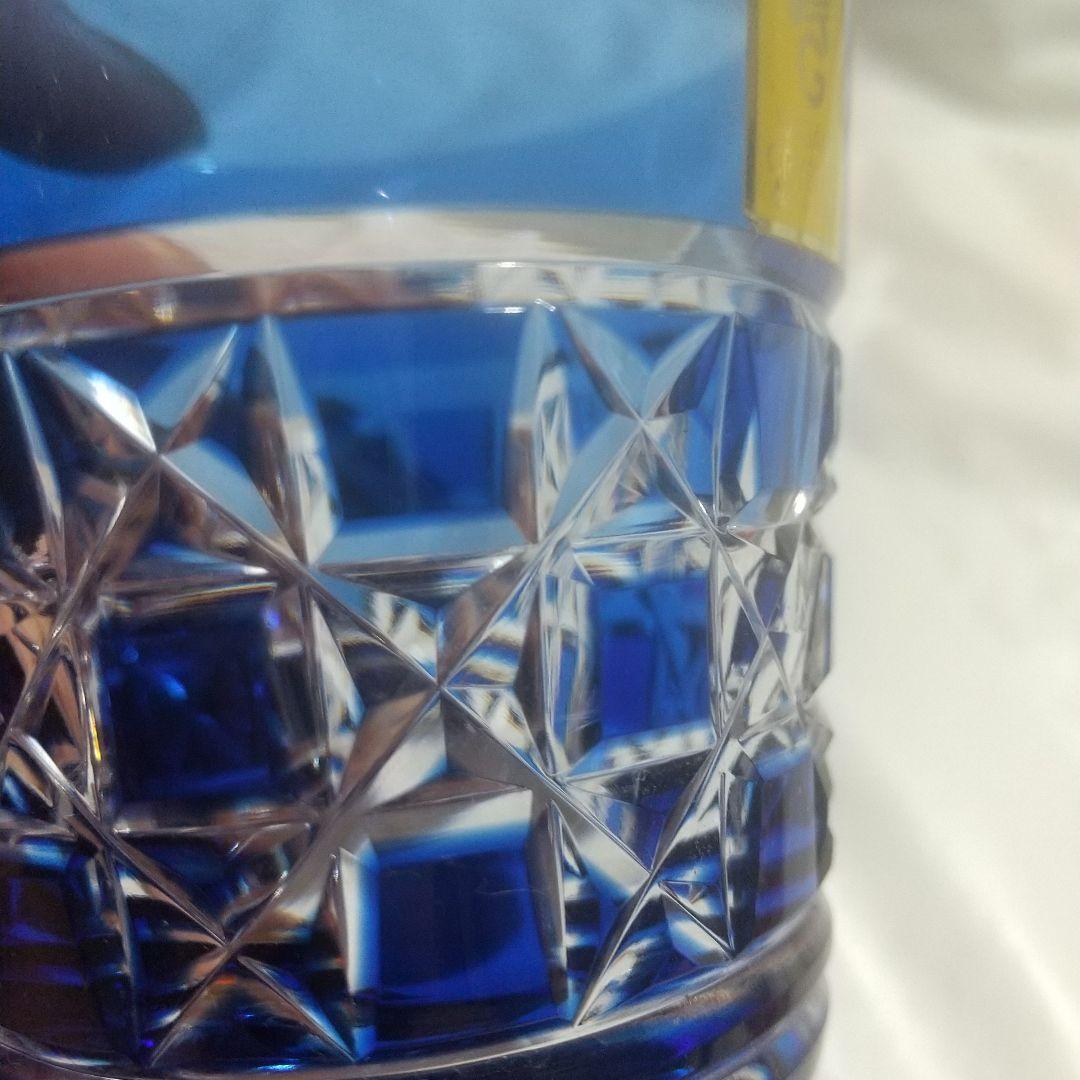 カガミクリスタル　色被せ江戸切子　市松紋