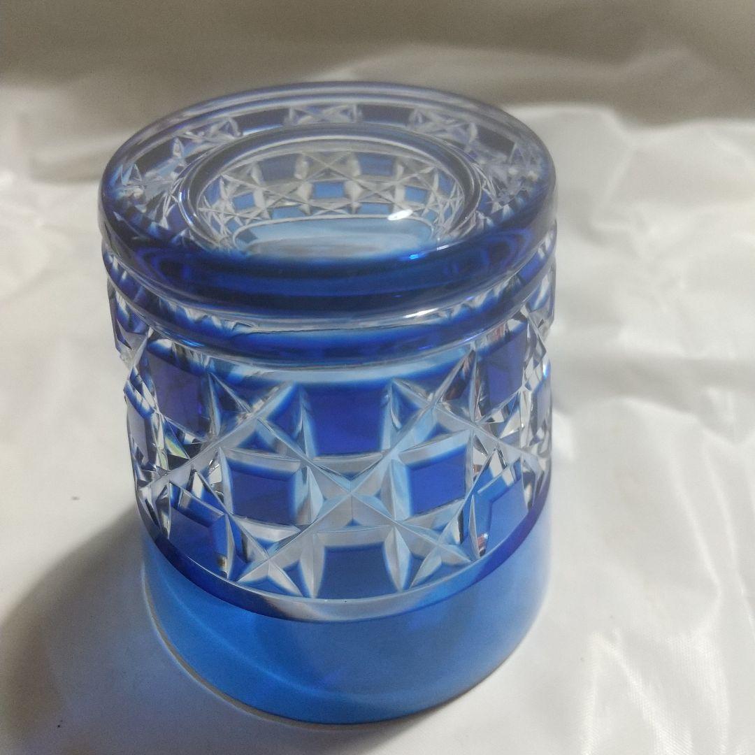 カガミクリスタル　色被せ江戸切子　市松紋