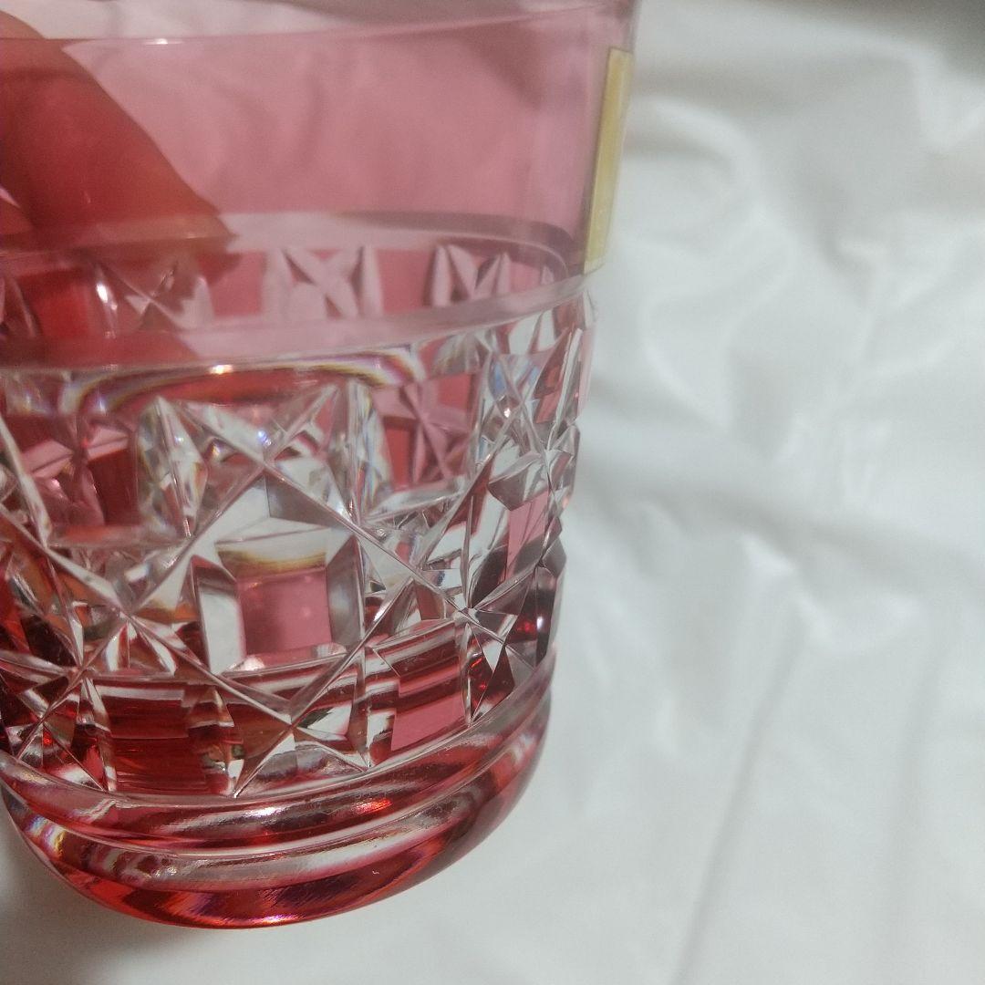 カガミクリスタル　色被せ江戸切子　市松紋