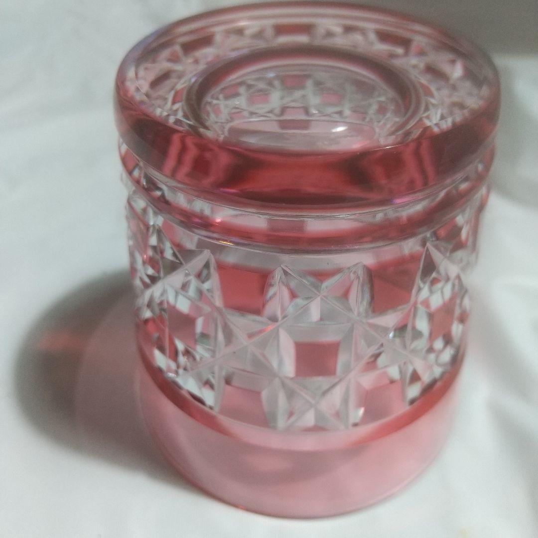 カガミクリスタル　色被せ江戸切子　市松紋