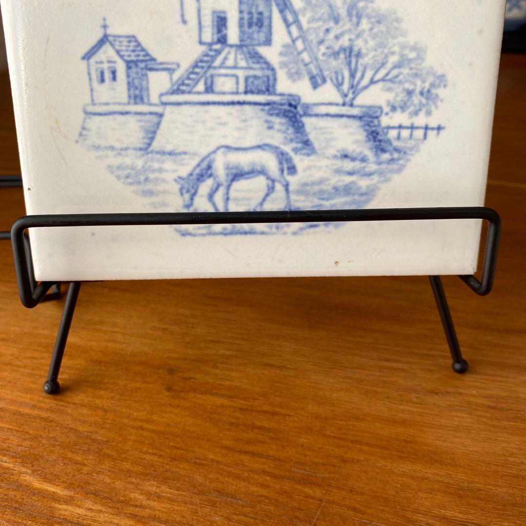 英国製　ミントンタイル　風車と灯台の陶器プレート2枚セット