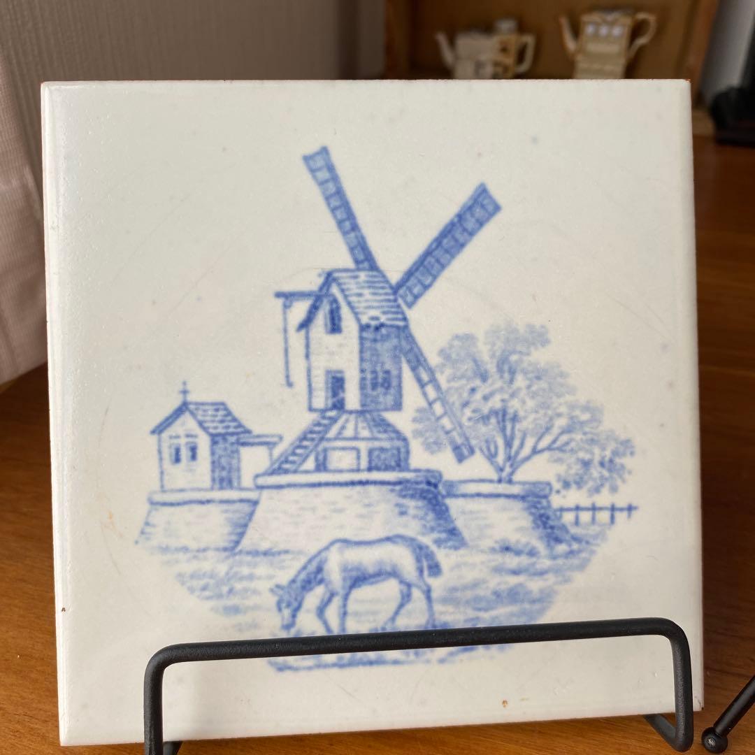英国製　ミントンタイル　風車と灯台の陶器プレート2枚セット