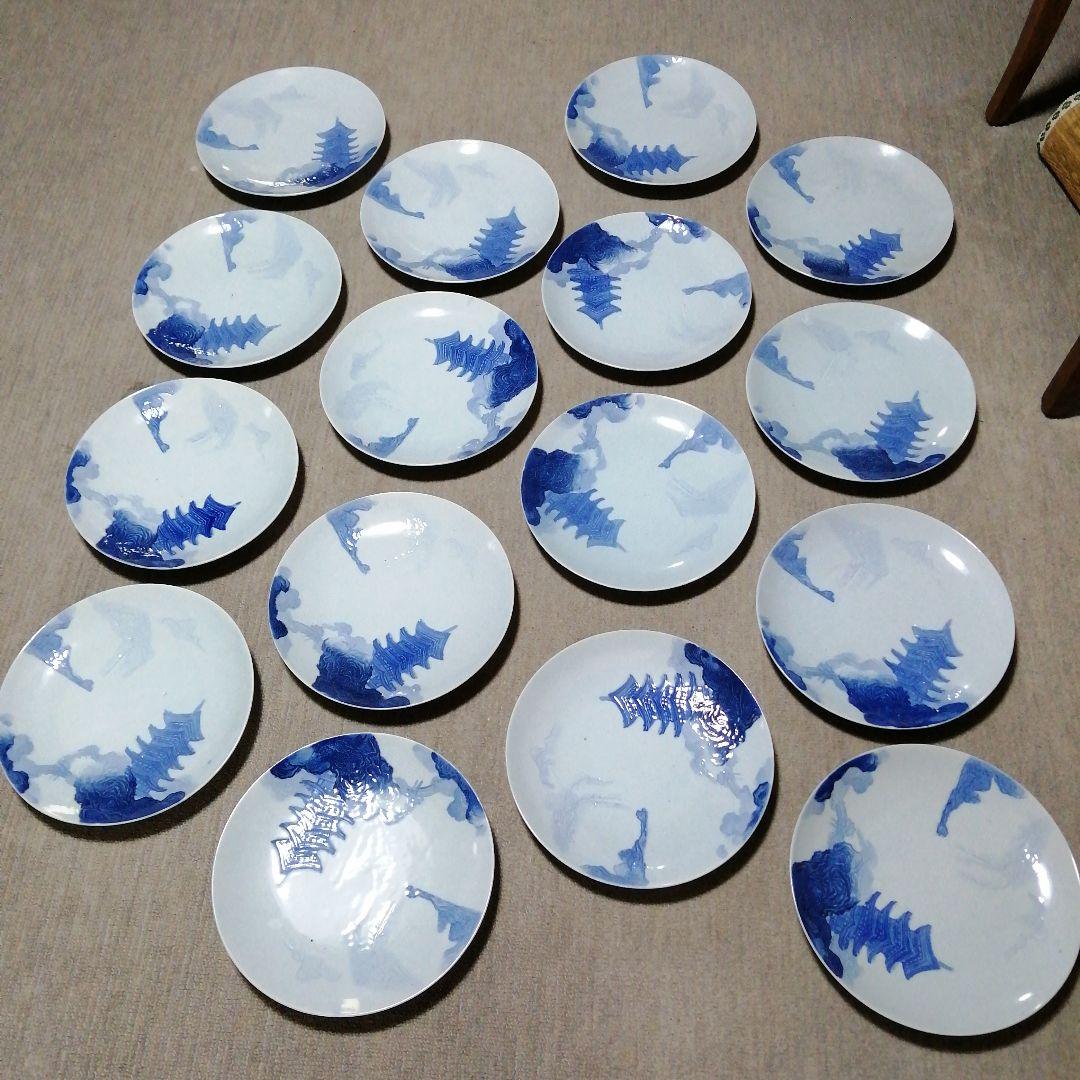 瀬戸焼　五重塔大皿　16枚　25.3cm　昭和中期