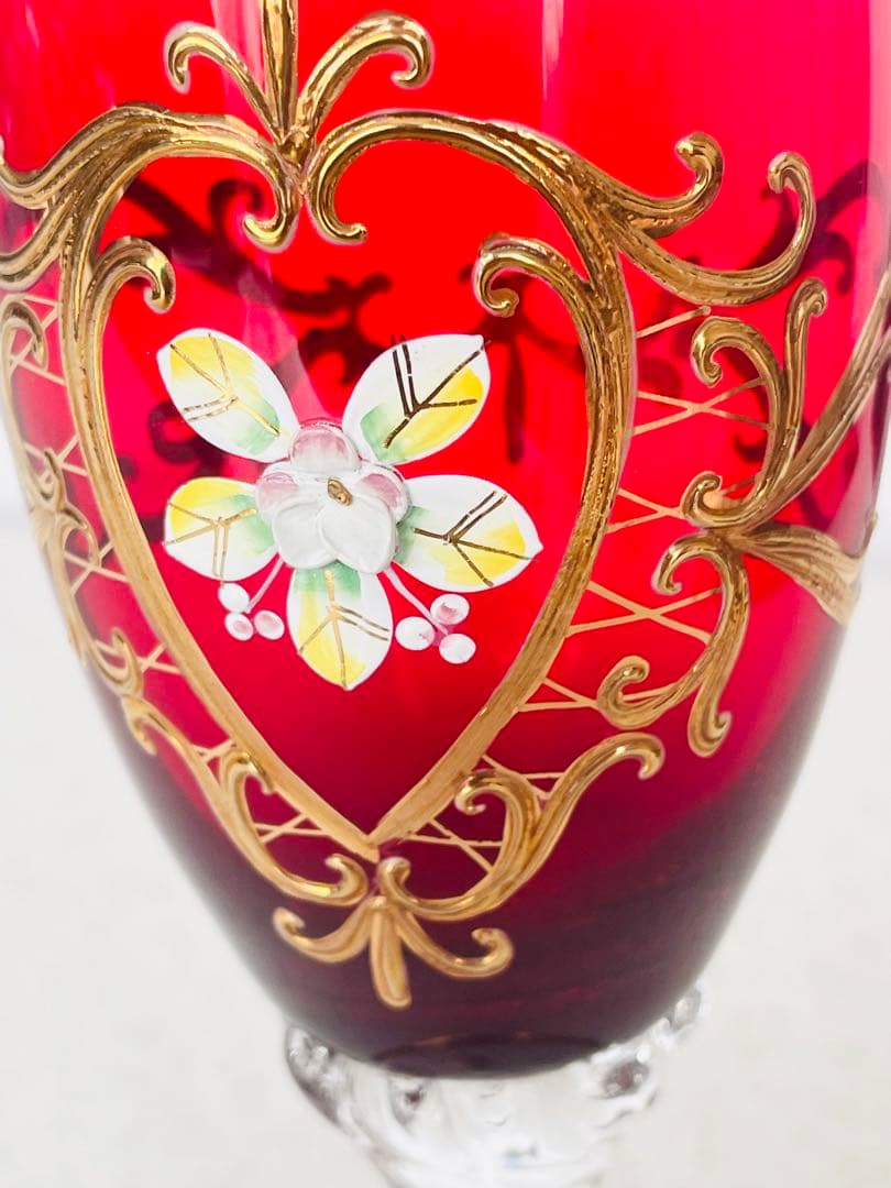 イタリア ベネチア購入 ヴィンテージ ベネチアングラス ペア 赤 金彩