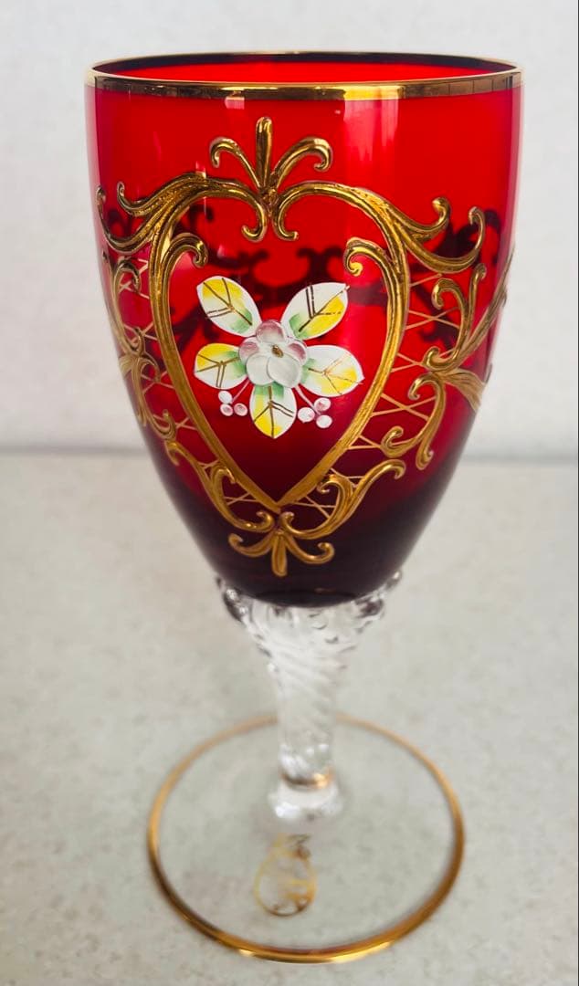 イタリア ベネチア購入 ヴィンテージ ベネチアングラス ペア 赤 金彩