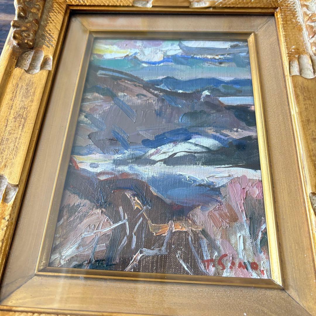 篠崎輝夫「富士五湖 篭坂峠」油彩 SM 額装 油絵 油画 絵画 A