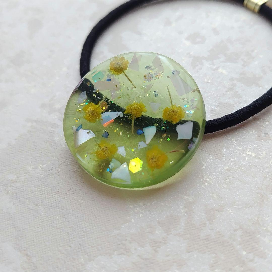 ミモザ シェルグリーン ラウンドレジンヘアゴム