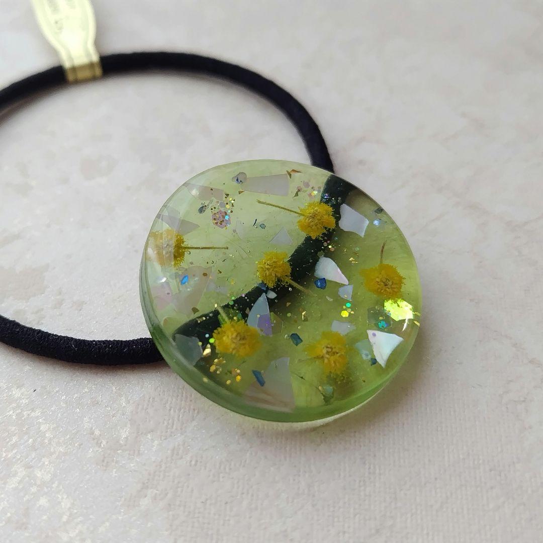 ミモザ シェルグリーン ラウンドレジンヘアゴム