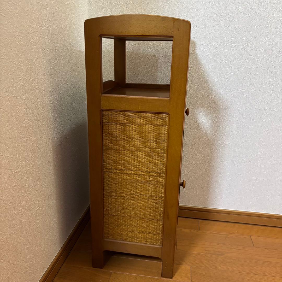 オールドカリモク 木製キャビネット 電話台 チェスト ラタン扉 昭和