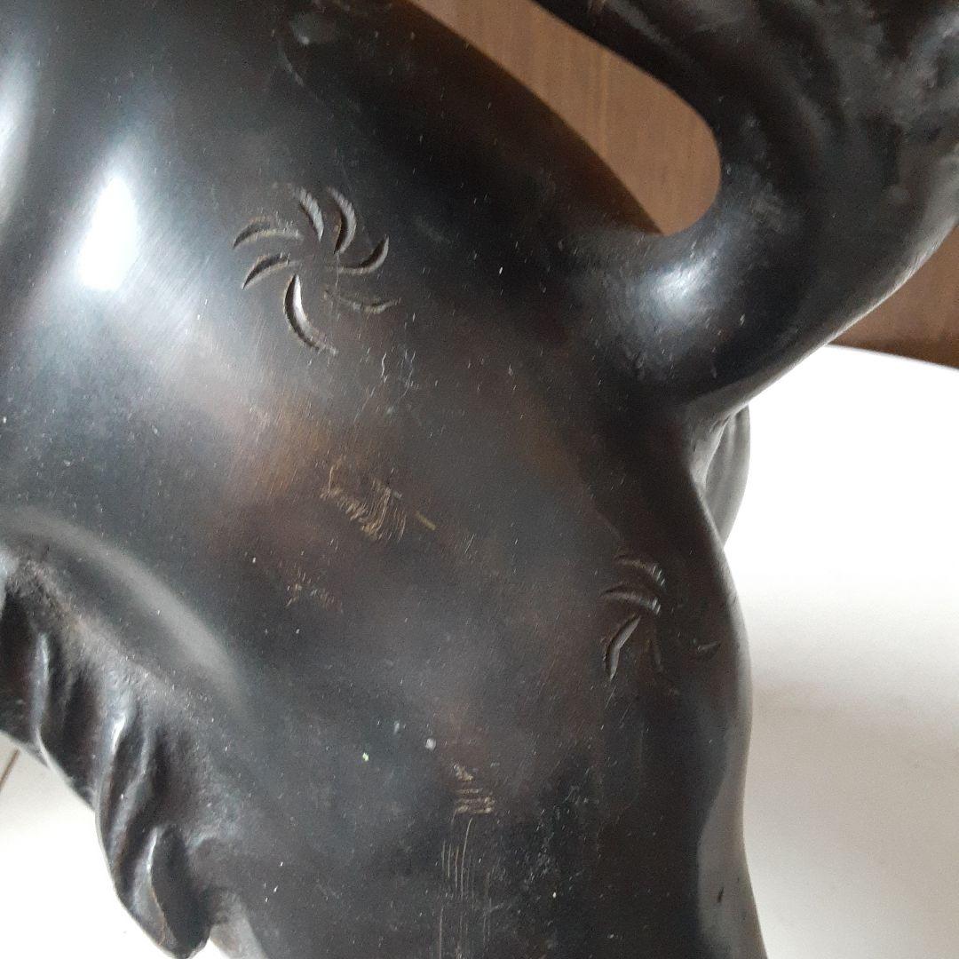 銅製　玉獅子　狛犬