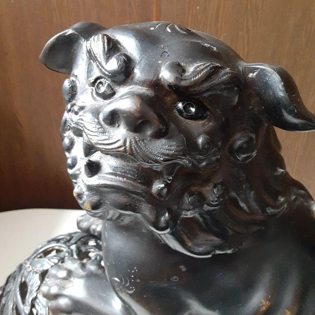 銅製　玉獅子　狛犬