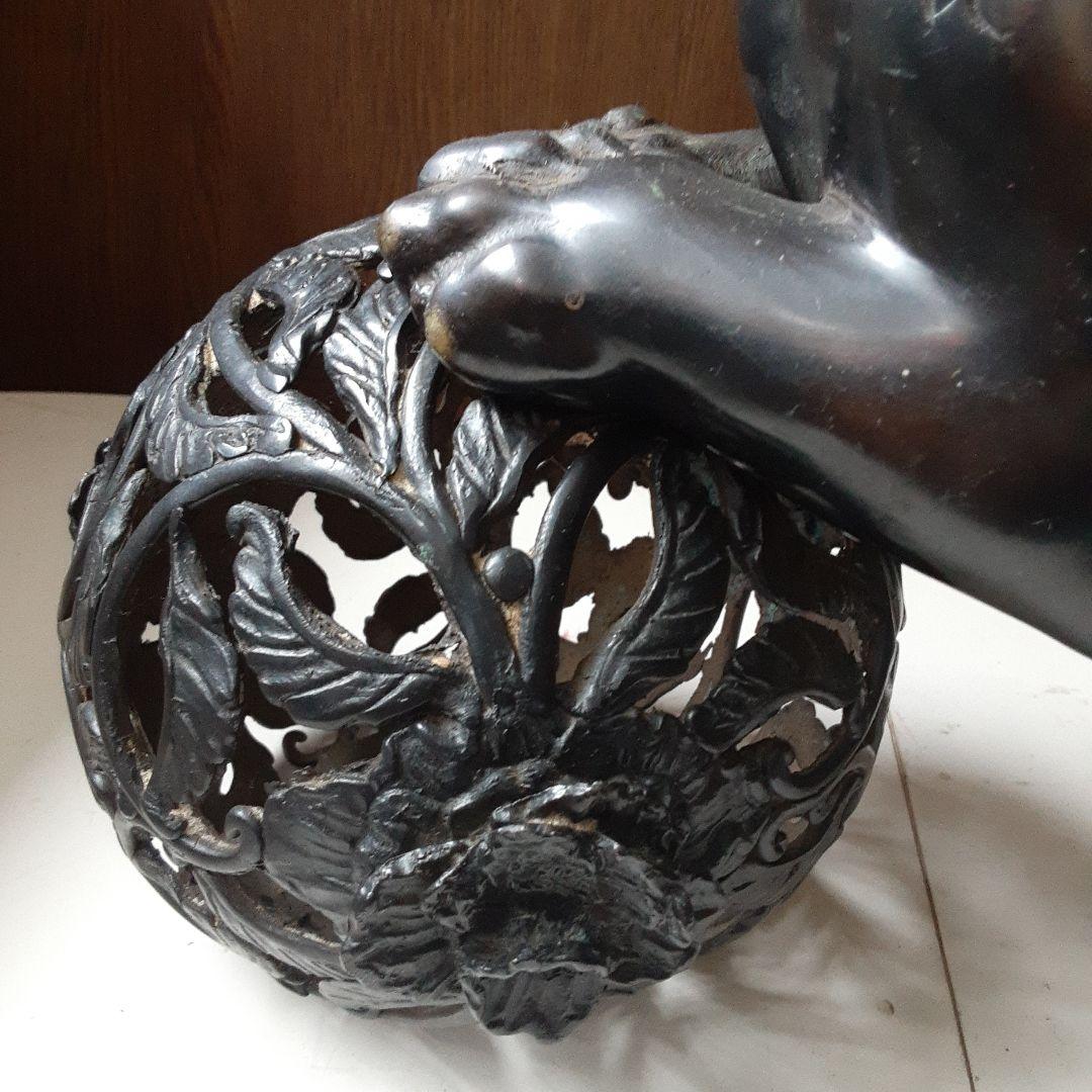 銅製　玉獅子　狛犬