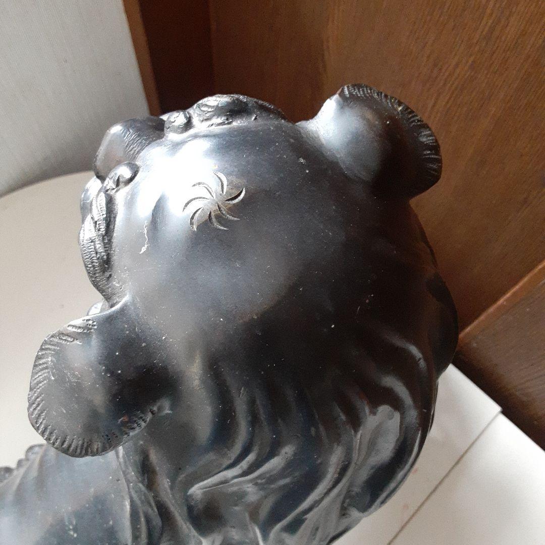 銅製　玉獅子　狛犬