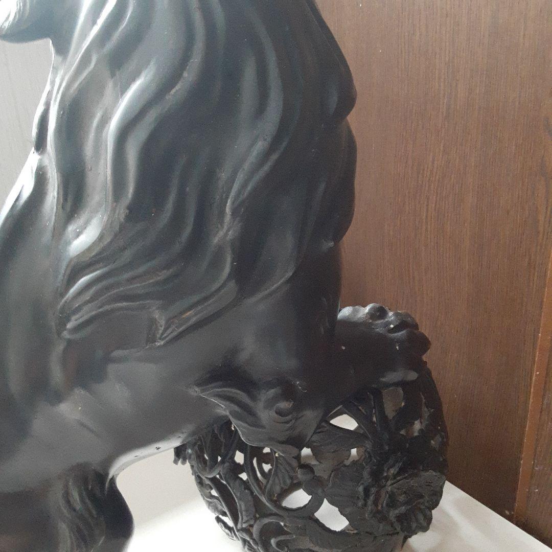 銅製　玉獅子　狛犬