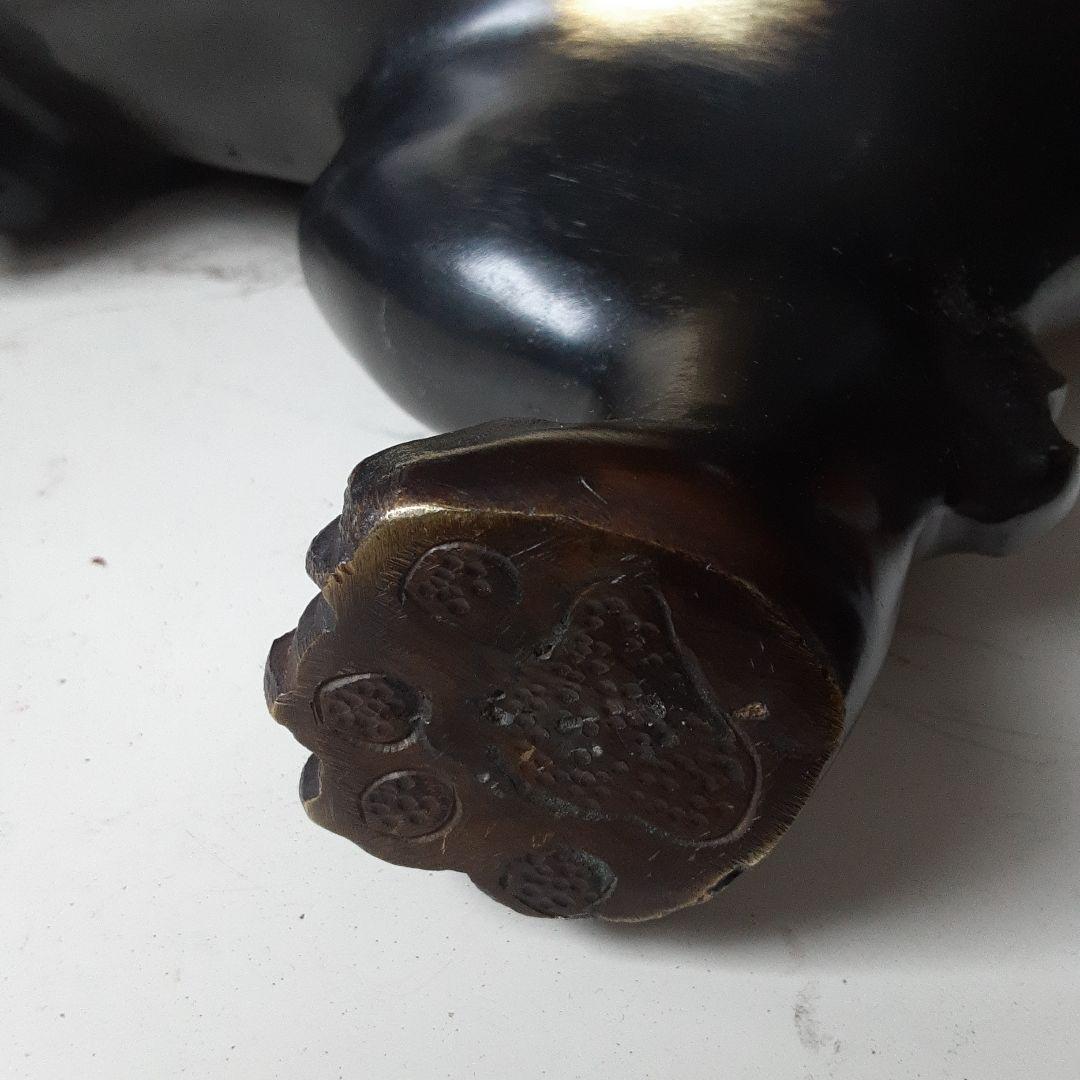 銅製　玉獅子　狛犬