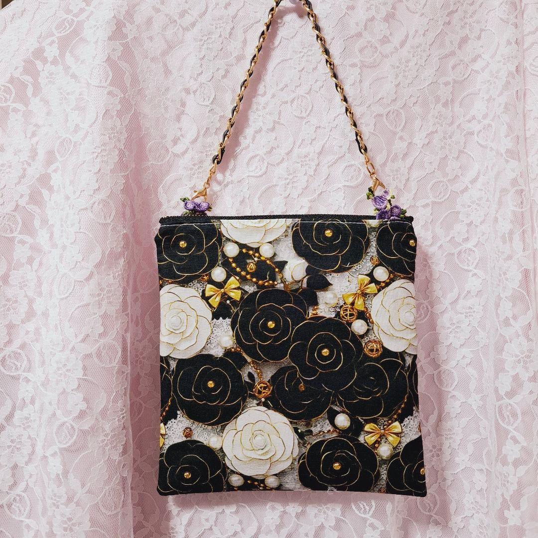 切り替えレースカメリアレース柄❤️持ち手付きフラットポーチ❤️