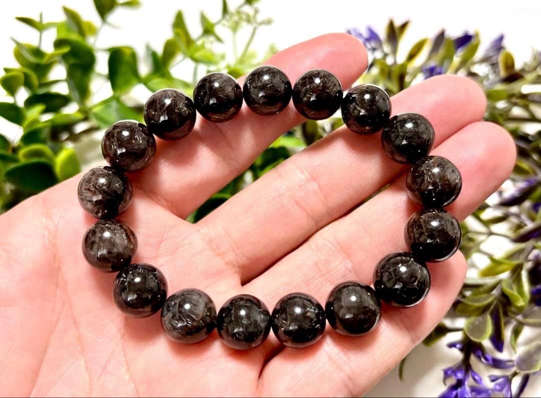 究極品質　幻のリアルブラックルチルクォーツのブレス　二酸化チタン針　12.2㎜