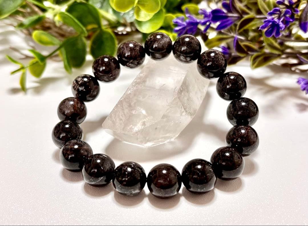 究極品質　幻のリアルブラックルチルクォーツのブレス　二酸化チタン針　12.2㎜