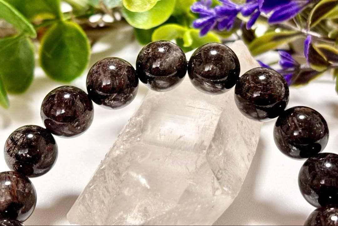 究極品質　幻のリアルブラックルチルクォーツのブレス　二酸化チタン針　12.2㎜