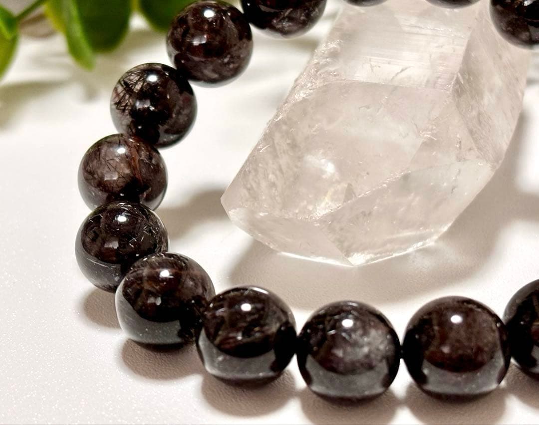 究極品質　幻のリアルブラックルチルクォーツのブレス　二酸化チタン針　12.2㎜