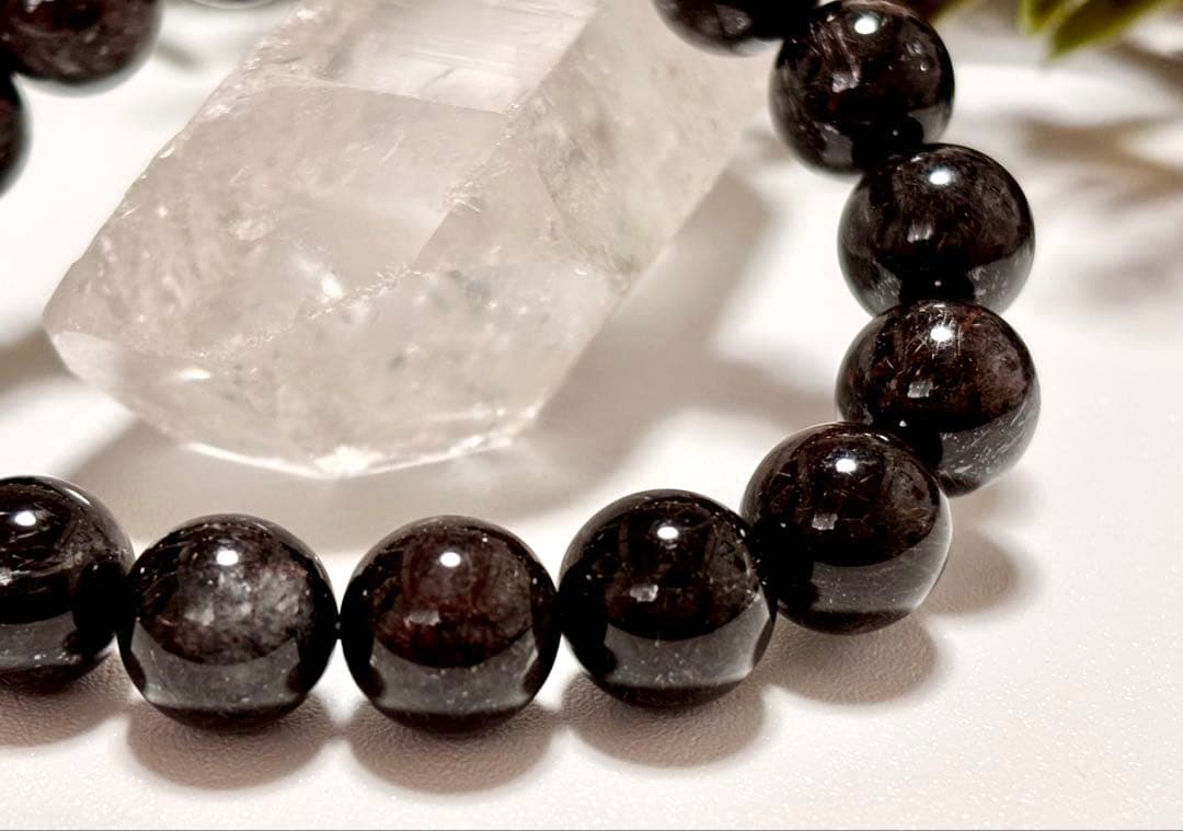 究極品質　幻のリアルブラックルチルクォーツのブレス　二酸化チタン針　12.2㎜