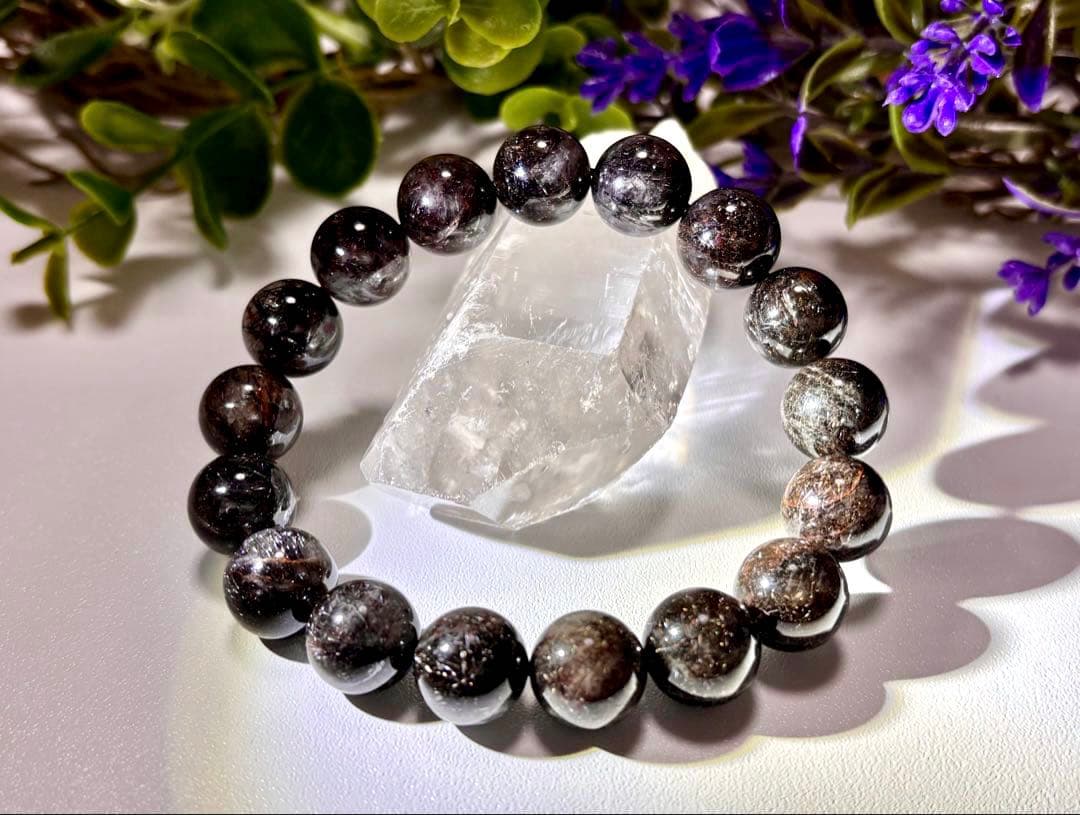 究極品質　幻のリアルブラックルチルクォーツのブレス　二酸化チタン針　12.2㎜