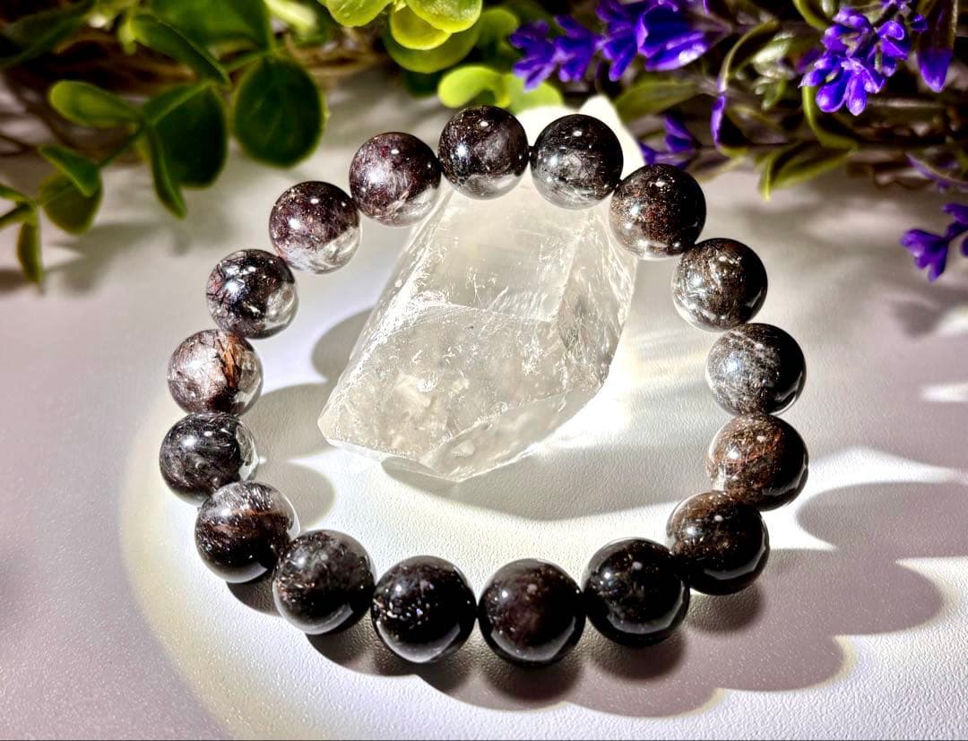 究極品質　幻のリアルブラックルチルクォーツのブレス　二酸化チタン針　12.2㎜