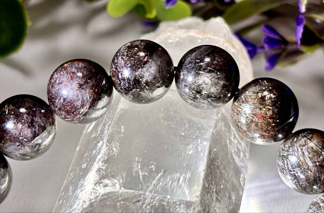 究極品質　幻のリアルブラックルチルクォーツのブレス　二酸化チタン針　12.2㎜