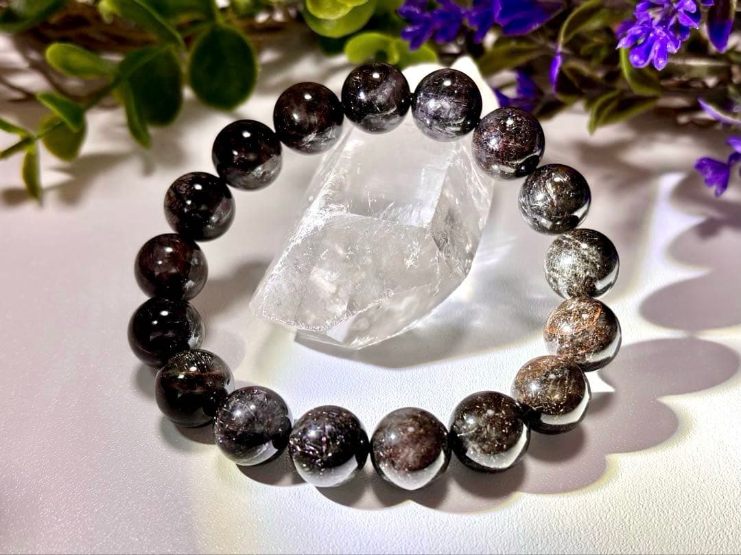 究極品質　幻のリアルブラックルチルクォーツのブレス　二酸化チタン針　12.2㎜