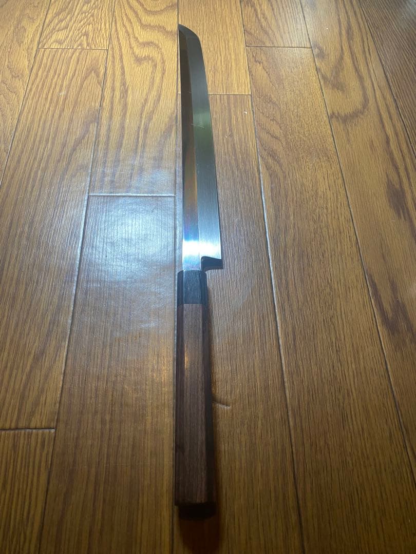 V金本焼 先丸タコ引包丁 和包丁 本焼 反り有り　刃渡り　尺一　 鏡面 鞘