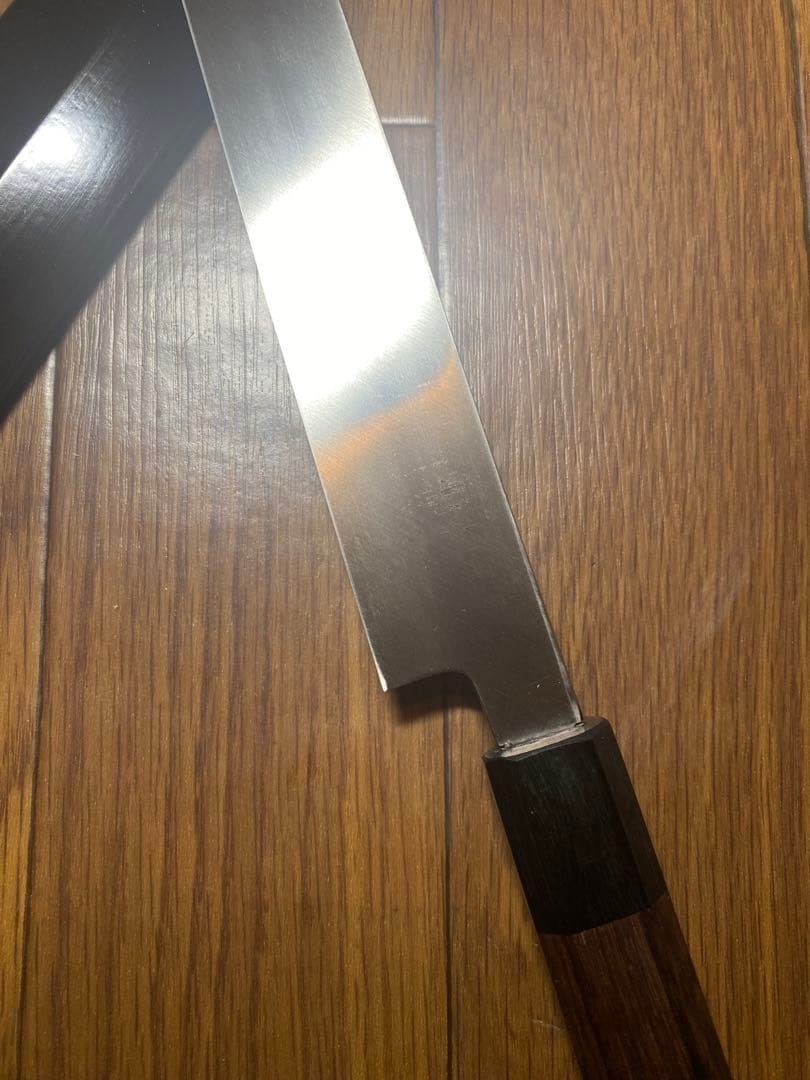 V金本焼 先丸タコ引包丁 和包丁 本焼 反り有り　刃渡り　尺一　 鏡面 鞘