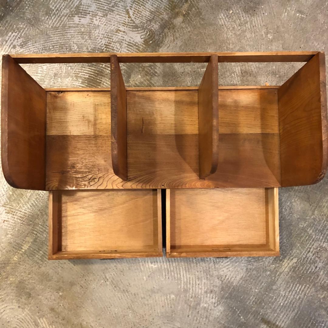 昭和レトロ　引き出し付　本棚　木製ブックスタンド　本立て　レターケース　小物入れ