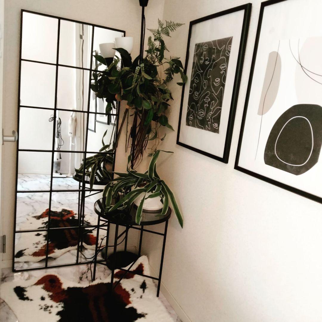 格子ミラー　海外風　大型ミラー　姿見　壁掛け　店舗