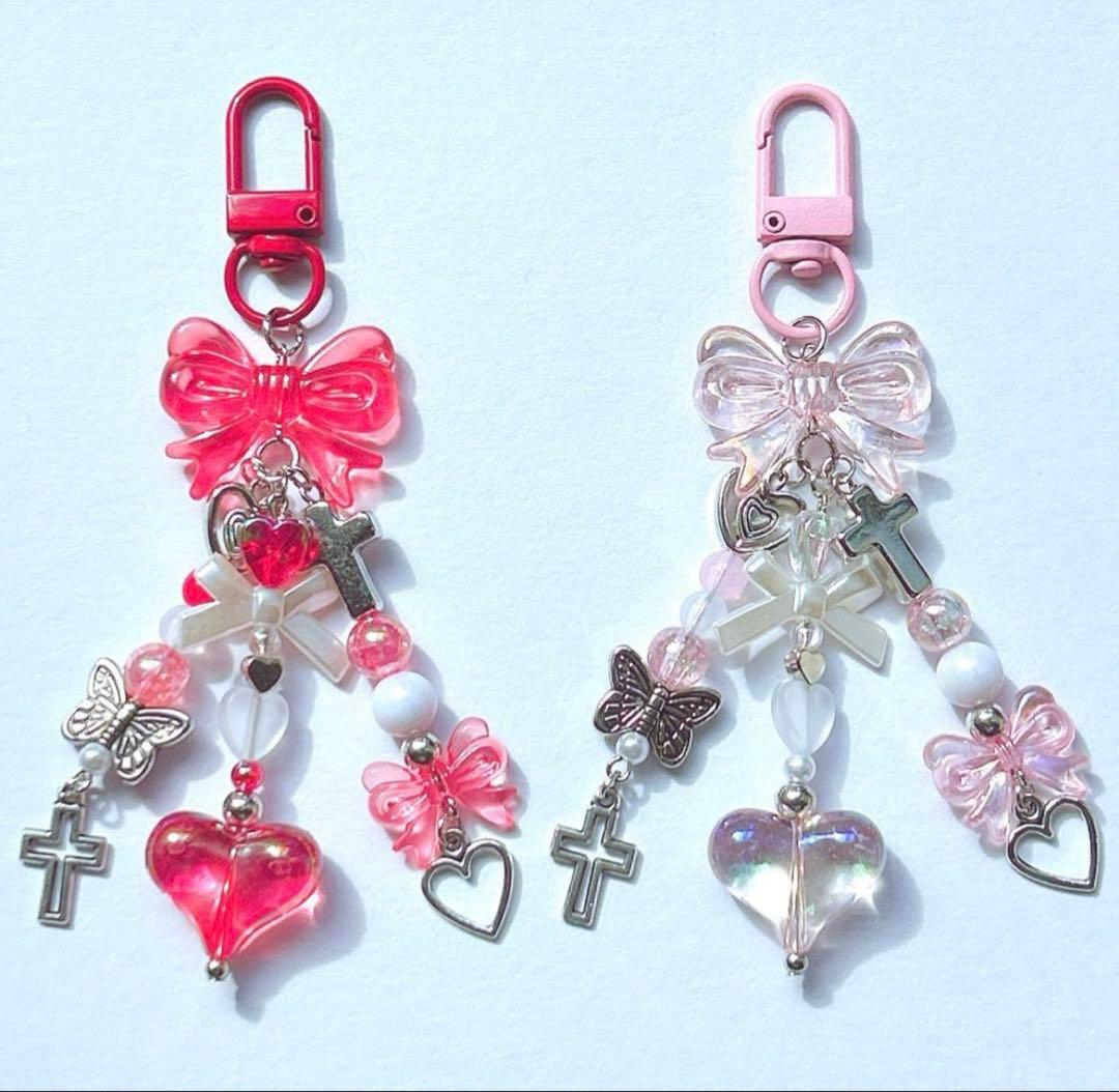 ビーズキーホルダー コレクトブック 赤ピンク 推し活 韓国y2k 2点