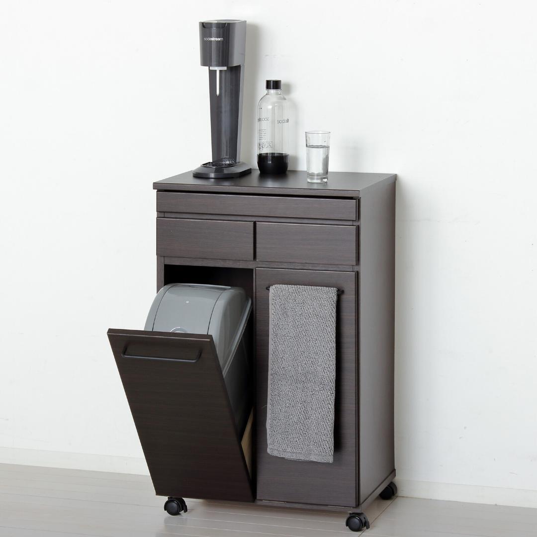 スライド棚付き　ダストボックス2D　カウンター　収納棚　衛生的　ゴミ箱