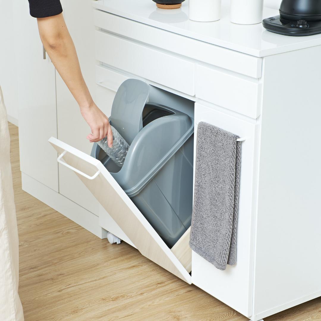 スライド棚付き　ダストボックス2D　カウンター　収納棚　衛生的　ゴミ箱