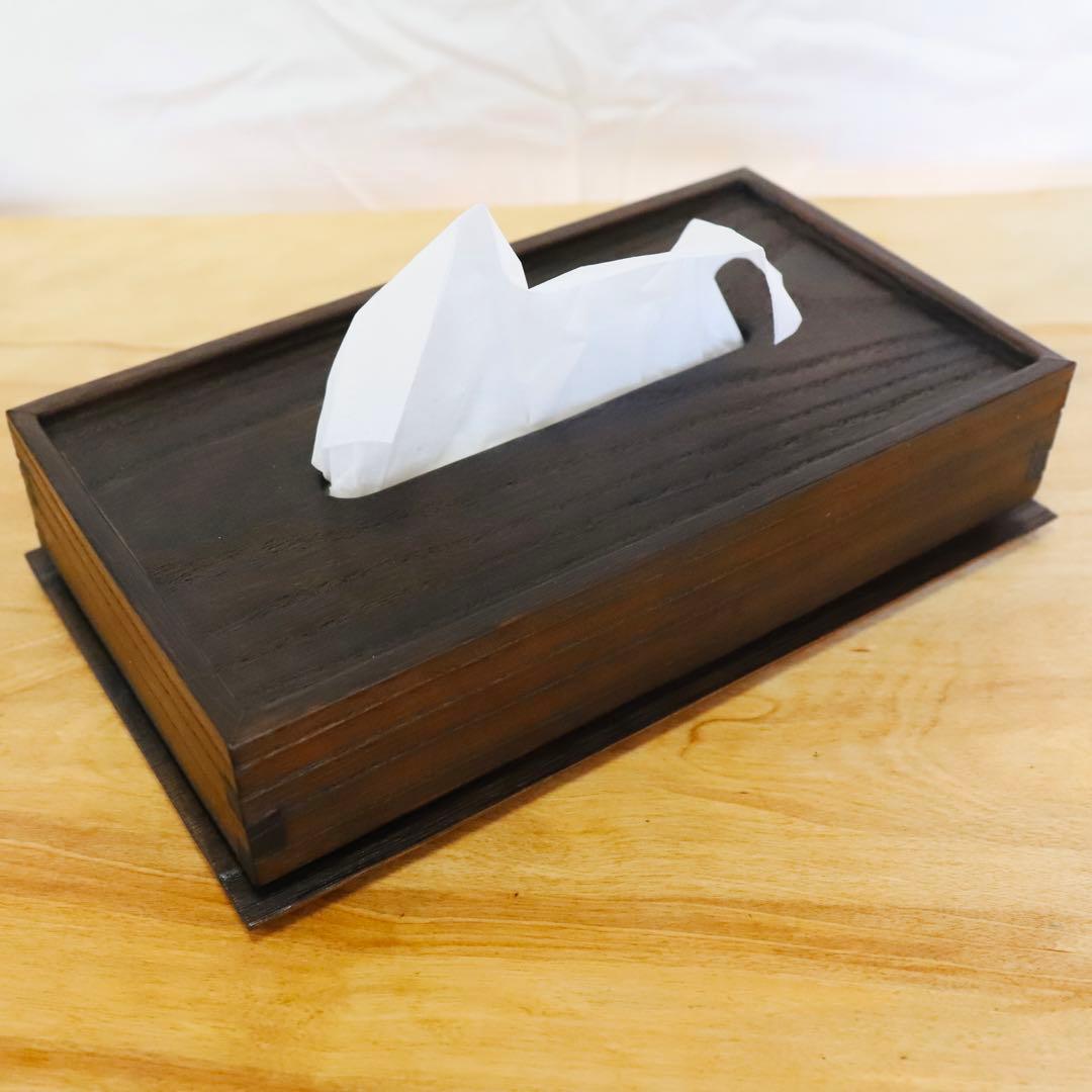 桐のティッシュケース　焼桐カラー