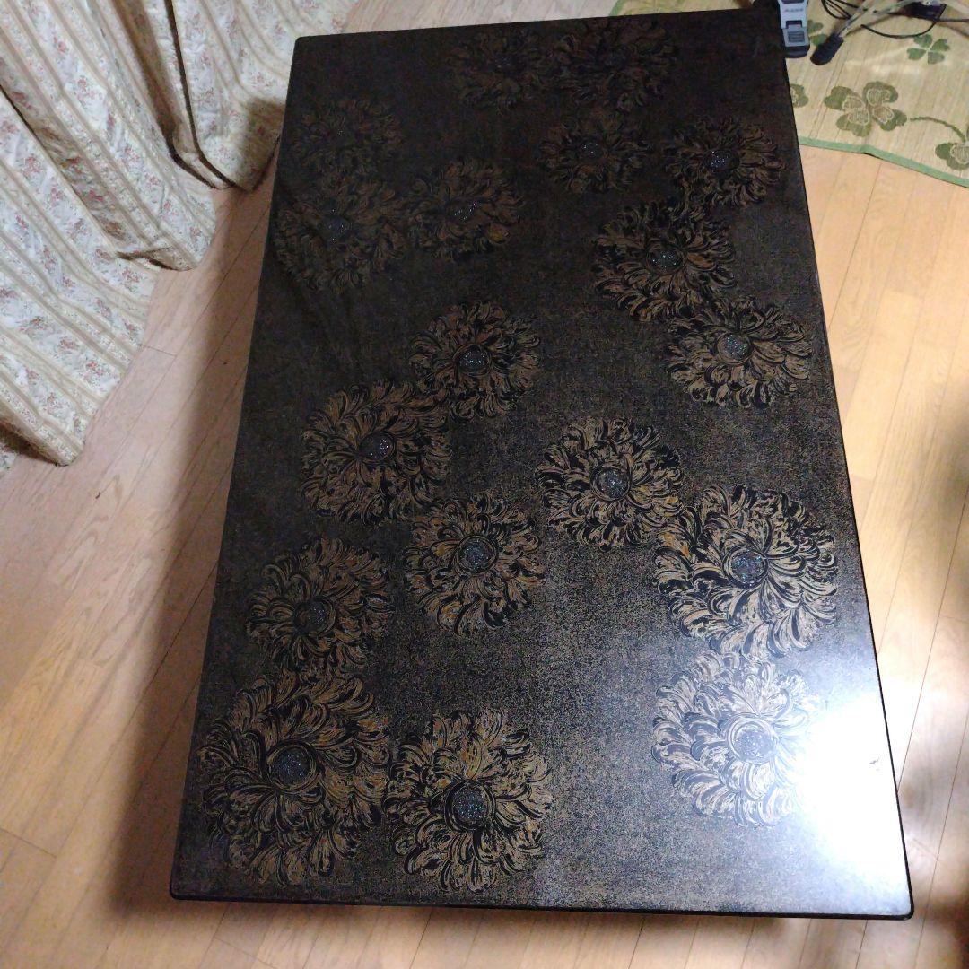 昭和レトロ花模様の黒い座卓 150cm x 90cm