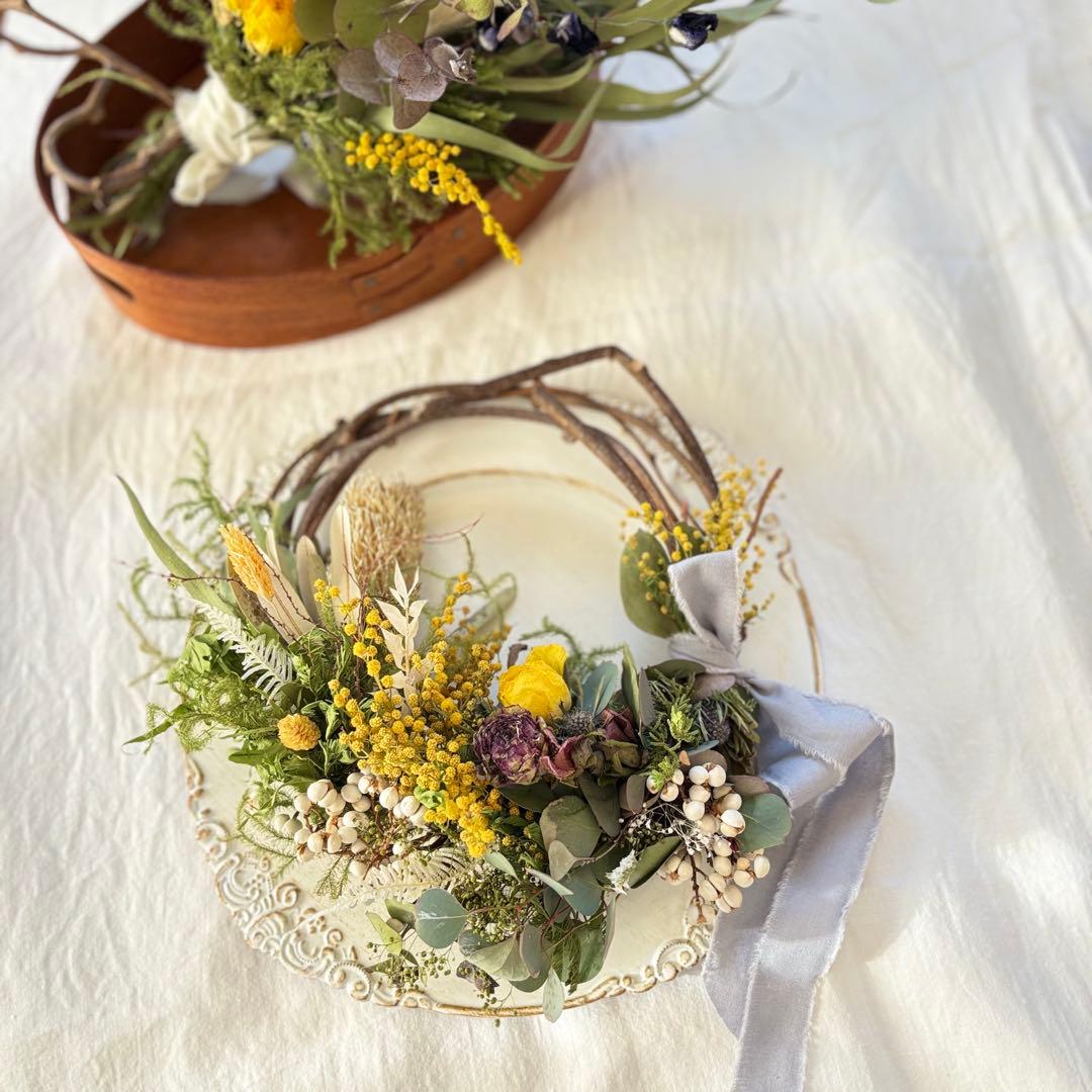 ミモザ 春のお花のspring wreath♡ドライフラワー ラナンキュラス