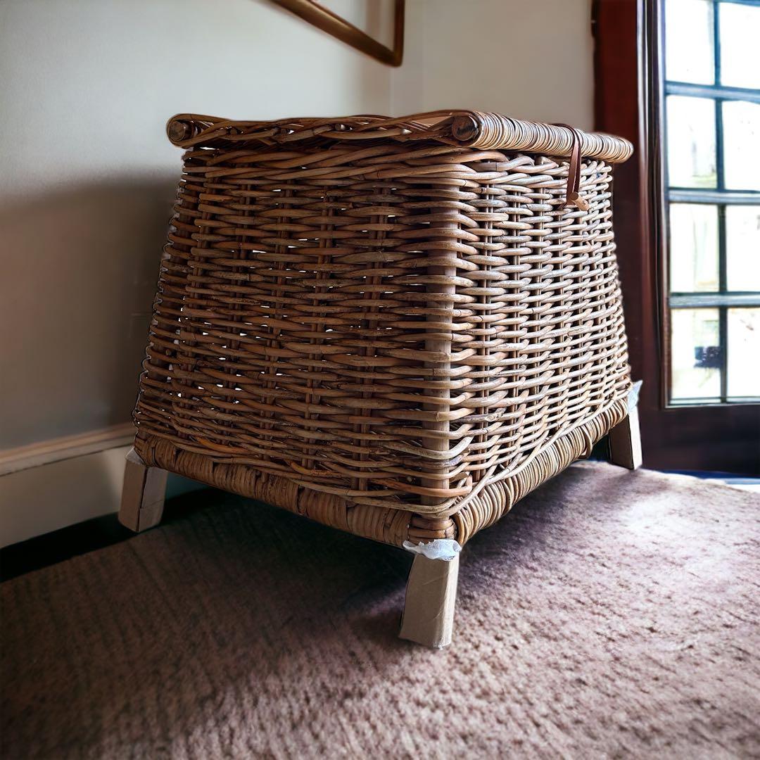 天然皮付き籐アラログ　インテリアバスケット　蓋付きバスケット　チェストバスケット