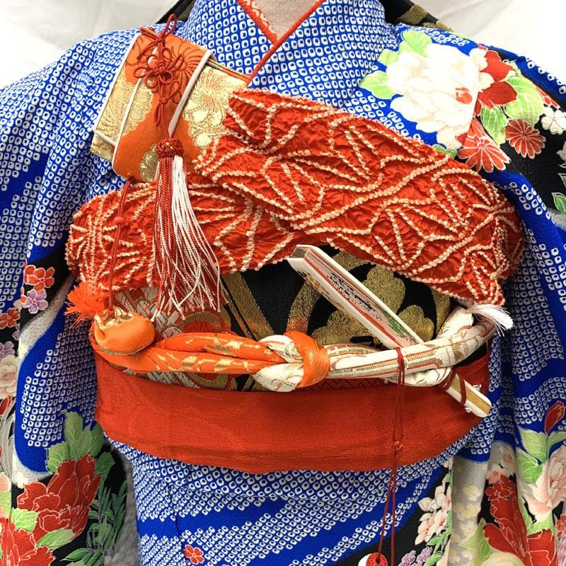 406ag60着物のみ□七五三 七歳 女児 着物&袋帯&長襦袢 総絞り風 青