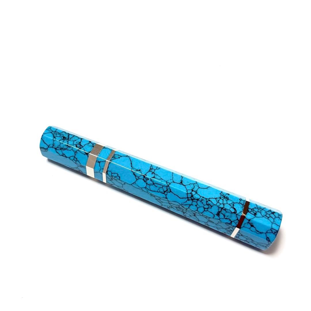 三段銀巻 柳刃300 ターコイズ八角柄 柳刃尺 手作り トルコ石 ハンドルk