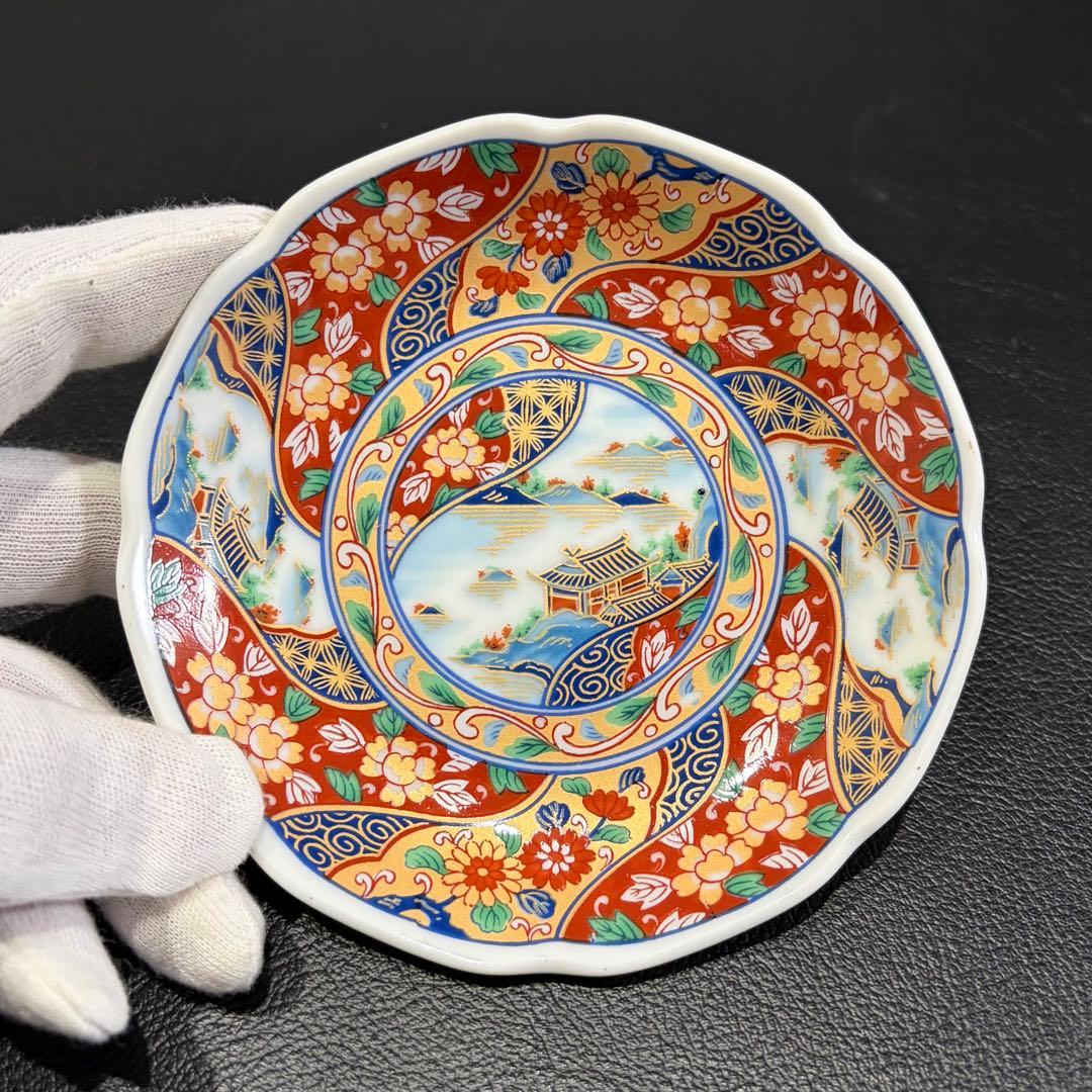 最終価格【未使用品】美濃焼　三洋陶器　龍峰窯　「色絵山水図 金彩古伊万里銘々皿」