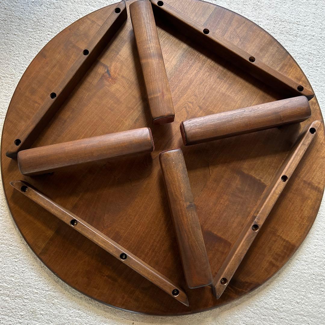 えみる　家具工房芽生★ちゃぶ台90Φ★折りたたみ★山桜太鼓脚