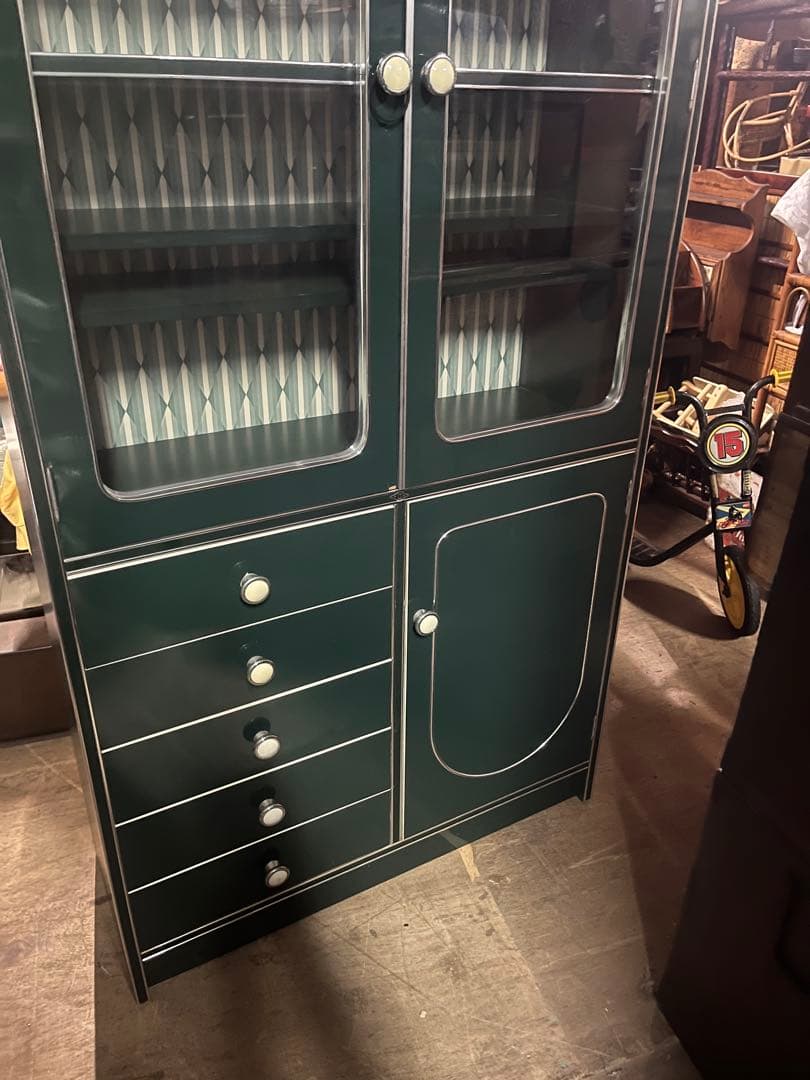 アーチ型 食器棚 レトロポップ 飾り棚 インテリア 昭和レトロ 当時物 緑