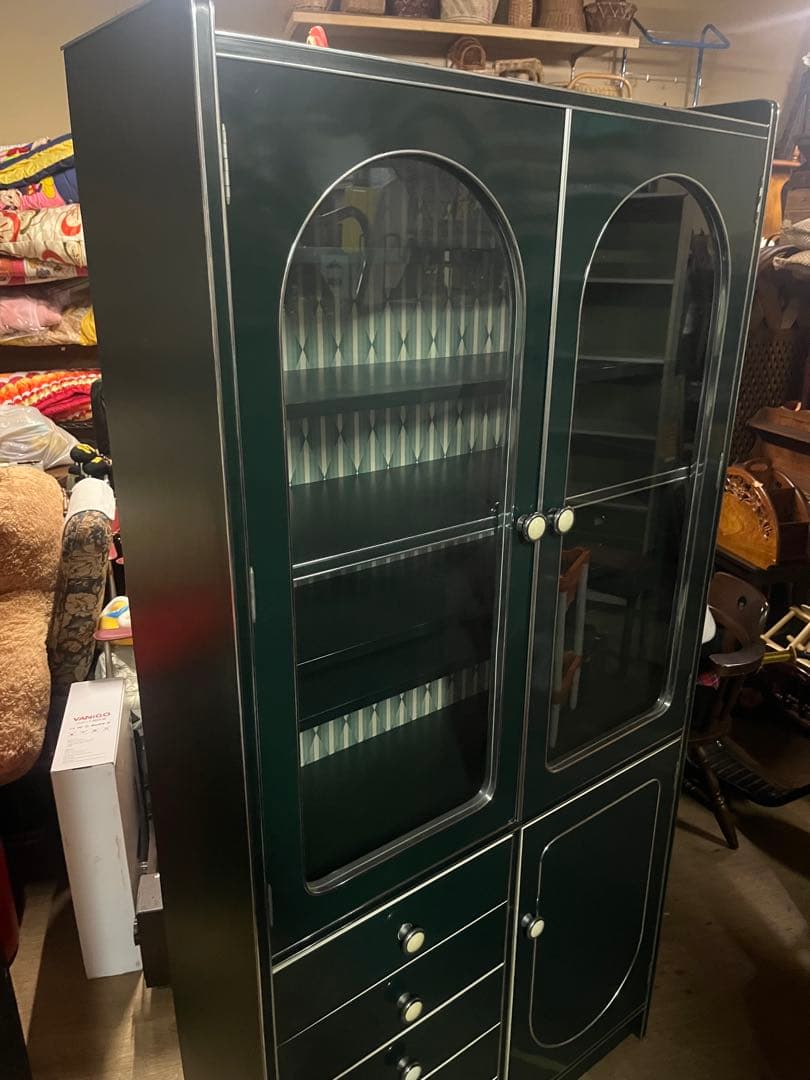 アーチ型 食器棚 レトロポップ 飾り棚 インテリア 昭和レトロ 当時物 緑